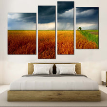 Load image into Gallery viewer, Grain Field Canvas Print Grey Storm Clouds Canvas Wall Art Orange Green Scenery Fields  4 Piece Canvas Artwork 
