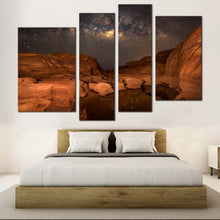 Load image into Gallery viewer, Grand Canyon Canvas Wall Art Milky Way Desert Canvas Artwork Brown Sampanbok Natural Stone Park Canvas Print Thailand Grey Starry Sky  4 Piece Canvas For Bedroom
