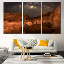 Load image into Gallery viewer, Grand Canyon Canvas Wall Art Milky Way Desert Canvas Artwork Brown Sampanbok Natural Stone Park Canvas Print Thailand Grey Starry Sky  3 Piece Canvas For Living Room
