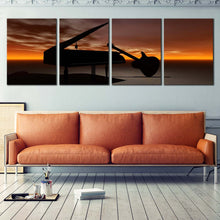 Load image into Gallery viewer, Grand Piano Canvas Print Orange Cloudy Sky Musical Instrument Living Room 4 Piece Canvas Wall Art Black Guitar Piano Music Canvas For Living room
