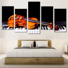 Load image into Gallery viewer, Grand Piano Canvas Wall Art Orange Violin Canvas Print Musical Instrument Multiple Canvas Black Piano  5 Piece Canvas For Bedroom
