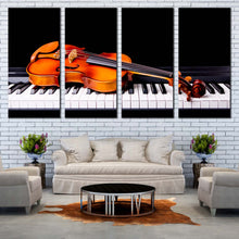 Load image into Gallery viewer, Grand Piano Canvas Wall Art Orange Violin Canvas Print Musical Instrument Multiple Canvas Black Piano  4 Piece Canvas For Living Room
