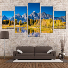 Load image into Gallery viewer, Grand  Teton  Canvas  Print  Golden  Aspen  Trees 5  Piece  Canvas  Wall  Art  Blue  Sky  Ocean  Mountains  Canvas  Wyoming  National  Park  Canvas  Artwork For Living room
