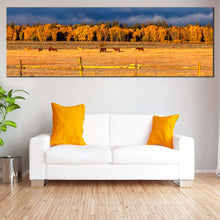 Load image into Gallery viewer, Grand  Tetons  Canvas  Wall  Art  Orange  Autumn  Foliage  Trees  Living  Room  Panoramic  Canvas  Blue  Cloudy  Sky  Canvas  Print For Living Room
