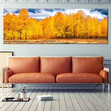 Load image into Gallery viewer, Grand  Tetons  Canvas  Wall  Art  White  Clouds  Covered  Mountain  Canvas  Set  Yellow  Autumn  Trees  Landscape  Living  Room  1  Piece  Canvas  Print In Living Room
