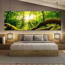 Load image into Gallery viewer, Green  Forest  Canvas  Wall  Art  Tranquil  Scenery  Sun  Casting  Forest  Canvas  Print  Beautiful  Yellow  Sun  Rays  Scenery  Bedroom1  Piece  Multiple  Canvas In Bedroom
