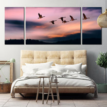 Load image into Gallery viewer, Grey  Sky  Birds  Over  Lake  Sunset  View  Tree  Mountains  Wall  Art For Bedroom
