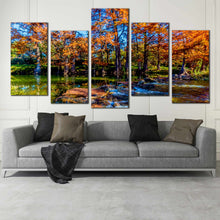 Load image into Gallery viewer, Guadalupe River Fall Print Orange Trees River 5 Pieces Water Streaming Canvas Art For Your Living Room
