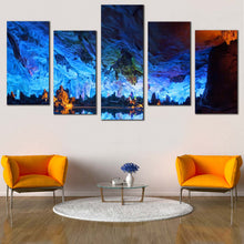 Load image into Gallery viewer, Guangxi Province Canvas Print Blue Guilin Reed Flute Cave Multi Canvas Brown Ocean Rocks Crystal Palace  5 Piece Canvas For Living Room
