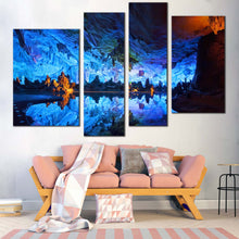 Load image into Gallery viewer, Guangxi Province Canvas Print Blue Guilin Reed Flute Cave Multi Canvas Ocean Rocks Crystal Palace  4 Piece Canvas Wall Art 
