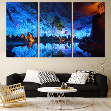 Load image into Gallery viewer, Gullin Cave Canvas Wall art Guangxi Province China Canvas Blue Reed Flute Caves 3 Piece Canvas For Living Room
