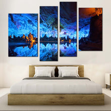 Load image into Gallery viewer, Gullin Cave Canvas Wall art Guangxi Province China Wide Canvas Blue Reed Flute Caves 4 Piece Canvas 

