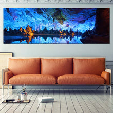 Load image into Gallery viewer, Gullin  Cave  Canvas  Wall  art  Guangxi  Province  China  Wide  Canvas  Blue  Reed  Flute  Caves  Panoramic  Canvas In Living Room
