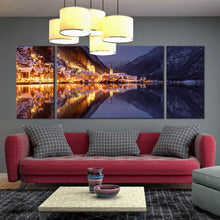 Load image into Gallery viewer, Hallstatt  Lakeside  Lights  Reflection  at  Night  Mountains  3  Piece  Canvas  Prints In Living Room
