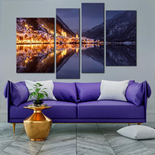 Load image into Gallery viewer, Hallstatt lake Mountains at Evening Boats Houses 5 Panel Canvas For Your Living Room
