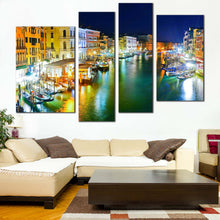 Load image into Gallery viewer, Harbors Canal Canvas Wall Art Orange Yellow Venice at Night Canvas Print Grand Canal Italy Blue Sky 
