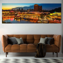 Load image into Gallery viewer, Harbors  Canals  Canvas  Print  Singapore  Cloudy  Blue  Sky  Seascape  Living  Room  1  Piece  Canvas  Wall  Art  Yellow  Cityscape  Reflection  Wide  Canvas In Living Room
