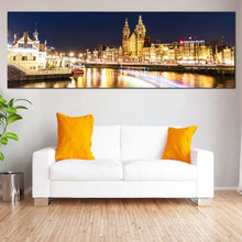 Load image into Gallery viewer, Harbors  Canals  Canvas  Wall  Art  Blue  Sky  Amsterdam  Centraal  Damrak  Living  Room  1  Piece  Canvas  Print In Living Room
