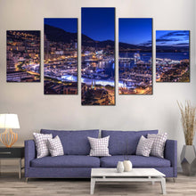Load image into Gallery viewer, Harbors  Canals  Canvas  Wall  Art  Blue  Sky  Monaco  City  Mountains  Multiple  Canvas  Yellow  City  Beach    5  Piece  Canvas  Print For Living room
