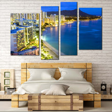 Load image into Gallery viewer, Hawaii City Lights Mountain Beach 4 Panel artwork for Bedroom
