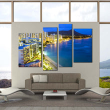 Load image into Gallery viewer, Hawaii City Lights Mountain Beach Skyline canvas wall art In Living Room
