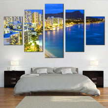 Load image into Gallery viewer, Hawaiian  Beach  Honolulu  night  scenery  5  piece  canvas  wall  art For Bedroom
