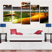 Load image into Gallery viewer, Hawaiian Sunset Beach with Tropical Paradise theme 5 piece canvas wall art In Living Room
