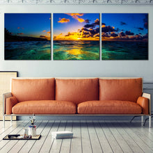 Load image into Gallery viewer, Hawaiian  Sunset  Canvas  Wall  Art  Blue  Yellow  Ocean  Sky  Triptych  Canvas  Print  North  Shore  of  Oahu  Living  Room  3  Piece  Canvas For Living Room
