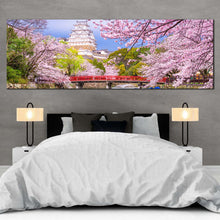 Load image into Gallery viewer, Himeji Castle Canvas Wall Art Cherry Blossom Trees Canvas Artwork Japan Colorful Scenery 1 Piece Canvas Print For Bedroom
