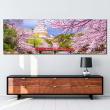 Load image into Gallery viewer, Himeji Scenery Canvas Wall Art Japan Cherry Blossom Trees 1 Piece Canvas Print Himeji Castle Canvas In Living Room
