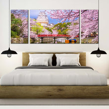 Load image into Gallery viewer, Himeji Scenery Canvas Wall Art Japan Cherry Blossom Trees 3 Piece Canvas Print Himeji Castle Multiple Canvas For Bedroom
