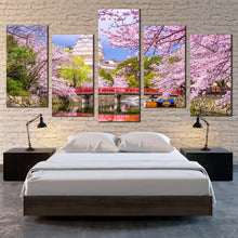 Load image into Gallery viewer, Himeji Scenery Canvas WallArt Japan Cherry Blossam Trees 5 Piece Canvas Print Himeji Castle Multiple Canvas For Bedroom
