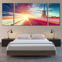 Load image into Gallery viewer, Holland  Landscape  Canvas  Print  Green  Netherlands  Windmill  Scenery  Triptych  Canvas  Set  Red  Green  Tulips  Field    3  Piece  Canvas  Wall  Art For Bedroom
