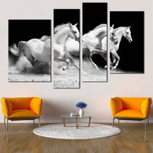 Load image into Gallery viewer, Horses Herd Canvas Print. Running White Grey Horses Stallions Canvas Set Galloping Horses Living Room 4 Piece Canvas Wall Art
