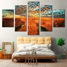 Load image into Gallery viewer, Horseshoe  Bend  Canvas  Print  Arizona  Brown  Desert  5  Piece  Multi  Canvas  Artwork  Cloudy  Green  Sky  Colorado  River  Canvas  Wall  Art For Your Bedroom
