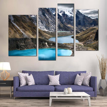 Load image into Gallery viewer, Huayhuash Trek Canvas Wall Art Three Lagoon Scenery Canvas Set White Snowy Ocean Mountains Canvas Print Mountains Blue Water  4 Piece Canvas 
