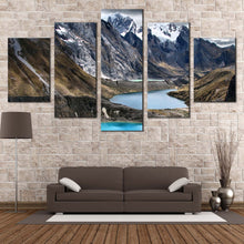 Load image into Gallery viewer, Huayhuash  Trek  Canvas  Wall  Art  Three  Lagoon  Scenery  Canvas  Set  White  Snowy  Ocean  Mountains  Canvas  Print  Mountains  Blue  Water 5  Piece  Canvas For Living room
