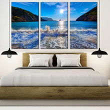 Load image into Gallery viewer, Ibiza Ocean Blue Sky Sunset Balearic Islands Spain 3 panel canvas artwork For Bedroom
