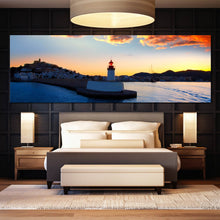 Load image into Gallery viewer, Ibiza  port  lighhouse  sunset  panoramic  artwork In Bedroom
