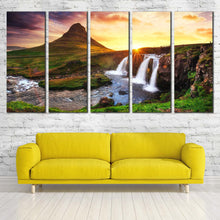 Load image into Gallery viewer, Iceland Mountain Waterfall 5 Piece decor Waterfall Multi Panel art print For Living room
