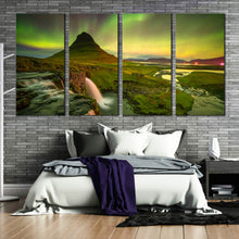 Load image into Gallery viewer, Iceland Mountain Waterfall Multi Panel decor Iceland Northern Mountain Waterfall 4 Piece canvas print For Bedroom
