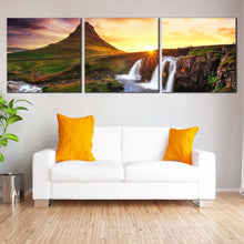 Load image into Gallery viewer, Iceland  Northern  Mountain  Waterfall  Triptych  photography  prints  Iceland  Colourful  Sky  Triptych  decor For Your Living Room
