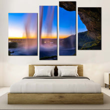 Load image into Gallery viewer, Iceland WaterFall Canvas Wall Art Blue Sky Seljalandsfoss Waterfall  4 Piece Canvas Print
