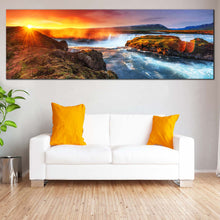 Load image into Gallery viewer, Iceland  Waterfall  Canvas  Wall  Art  White  Milky  Way  Hodafoss  Waterfall  Living  Room  1  Piece  Canvas  Print  Yellow  Sunshine  Starry  Sky  Canvas  Set In Living Room
