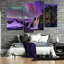 Load image into Gallery viewer, Iceland Waterfall Multi Panel decor Iceland Waterfalls Colourful Purple Snow 4 Piece art print 
