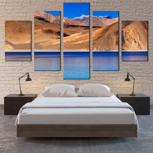 Load image into Gallery viewer, India  Mountains  Canvas  Wall  Art  Ladakh  Blue  Pangong  Tso  Lake  Canvas  Set  Leh  Ladakh  Jammu  Landscape    5  Piece  Canvas Print  Brown  Ocean  Mountains  Multiple  Canvas For Bedroom
