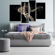 Load image into Gallery viewer, Isolated Champagne Canvas Wall Art Champagne with Splash 4 Piece Canvas Print Black Background Luxury Champagne Multi Canvas
