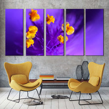 Load image into Gallery viewer, Isolated Flower Canvas Print Yellow Pistil 5 Piece Canvas Wall Art Purple Floral Digital Painting Multiple Canvas For Living room
