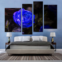 Load image into Gallery viewer, Isolated Rose Canvas Wall Art Blue Flowers Digital Painting 4 Piece Canvas Print Beautiful Floral Canvas
