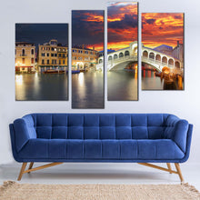 Load image into Gallery viewer, Italy Bridge Canvas Print Beautiful Ponte Rialto Canvas Set Grey Venice City Gondola Seascape  4 Piece Canvas Wall Art
